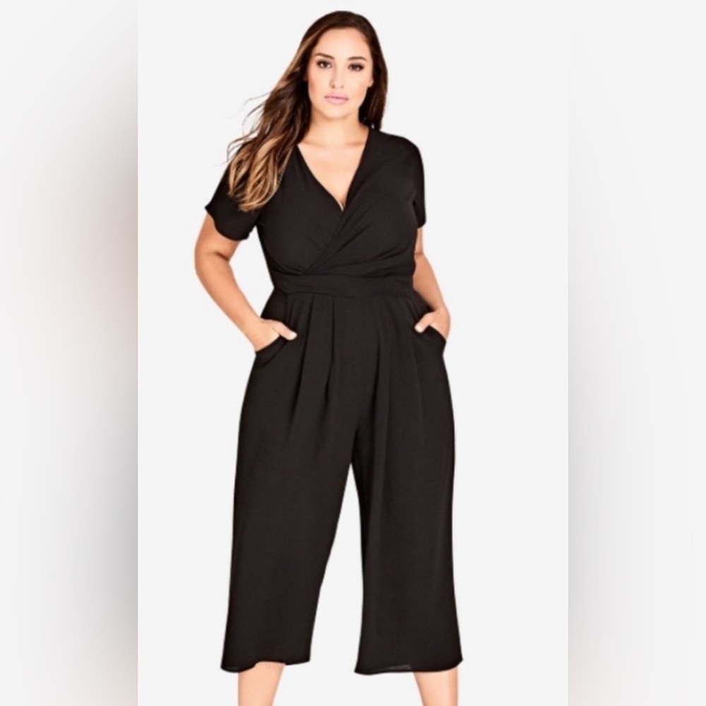 City Chic Black Polyester Jumpsuit with Faux wrap top